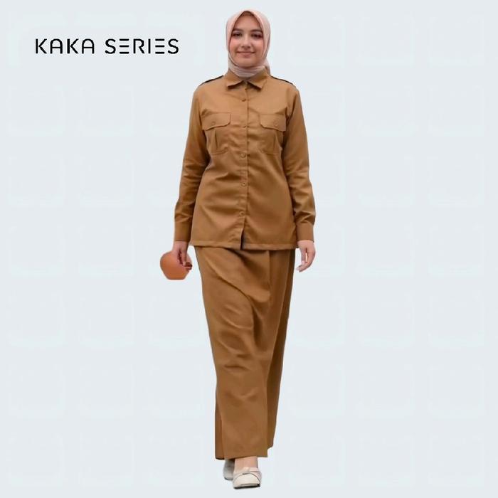 ORIGINAL Seragam Khaki Pns Wanita Terbaru Saku Dada Setelan Rok Dan Celana Baju PDH Wanita Keki Tua