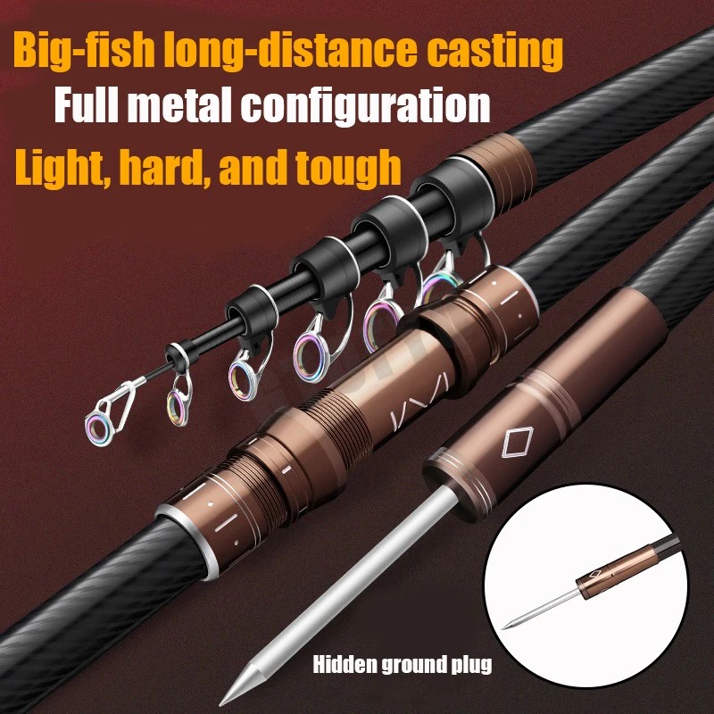 2.1M 2.7M 3.6M 4.2M 4.5M Telescopic Fishing Rod Carbon Travel Surf Rod Spinning Power Lure Throwing