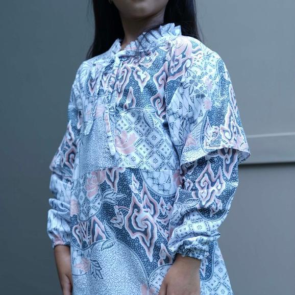BATIK TRUSMI GAMIS BATIK ANAK PEREMPUAN MOTIF BATIK MEGA MENDUNG KOMBINASI PASTEL BNA