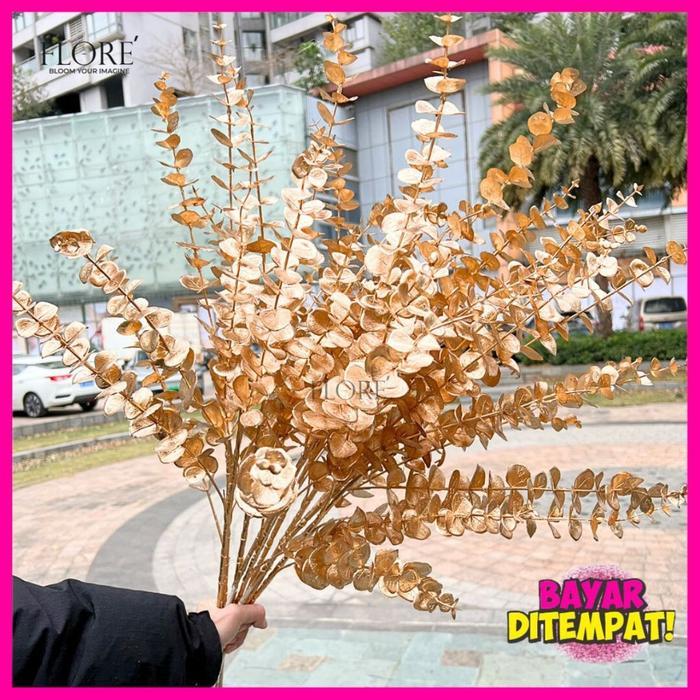 Daun Ginkgo Emas Besar Artificial Flower/Daun Gold Dekorasi Emas Golden Daun Dollar Emas Eucalyptus