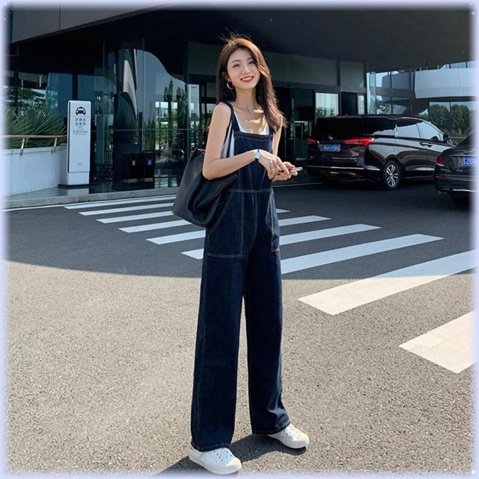 XJ0029 Overall Jeans Wanita Baju Kodok Wanita Jumpsuit Jeans Wanita Setelan Panjang Pendek Denim