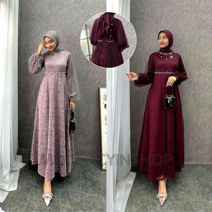 GAMIS SALWA NADINE FASHION MUSLIM WANITA FULL LACE BROKAT GAUN PESTA MEWAH KONDANGAN ELEGAN LEBARAN