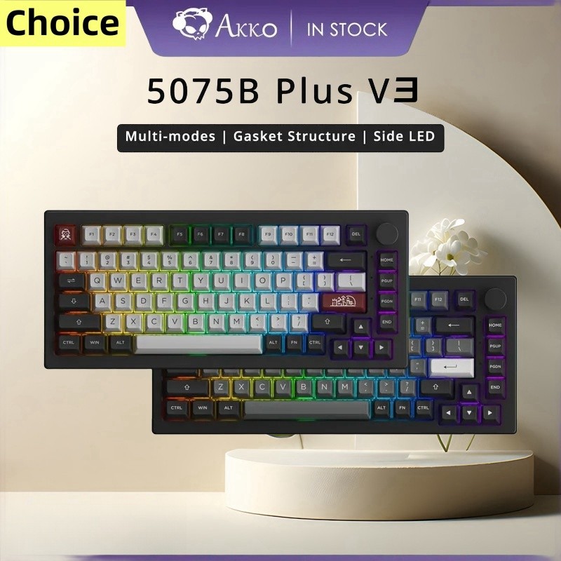AKKO 5075B Plus V3 Keyboard ASA Black Gold Hot Swap RGB Mechanical Gaming Keyboard 2.4GHz Wireless/U