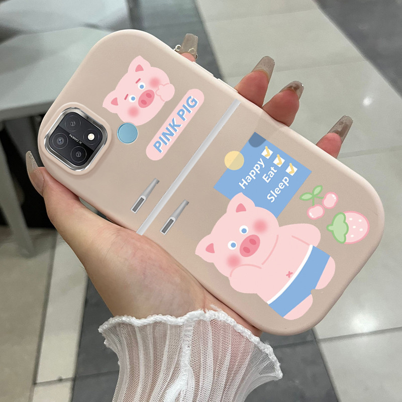 Casing Hp Untuk OPPO A15 A15s A35 4G Case Babi kecil berwarna pink Kesing silikon silicone doff Cesi