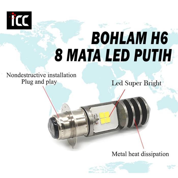 "New" Bohlam LED H6 8 LED 2 Sisi Putih Modish ICC LAMPU MOTOR DEPAN LED H6 8 MATA MOTOR BEBEK MATIC
