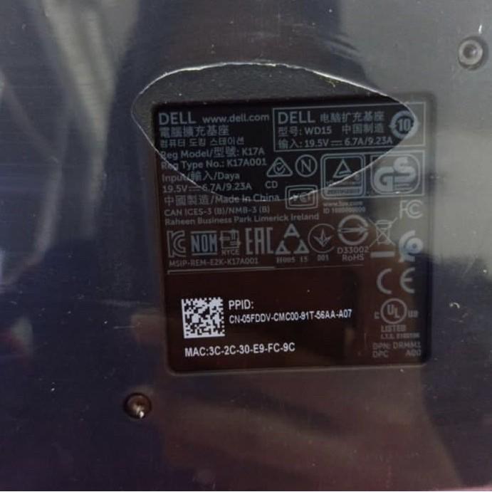 Docking Dell WD15 K17A 180watt Usb-C with Power Adapter ORIGINAL