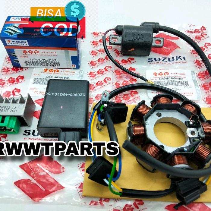 SUZUKI SPUL STATOR ASSY+CDI UNIT+KIPROK REGULATOR+COIL SUZUKI SPIN 125 PAKET PENGAPIAN 4 ITEM Motor