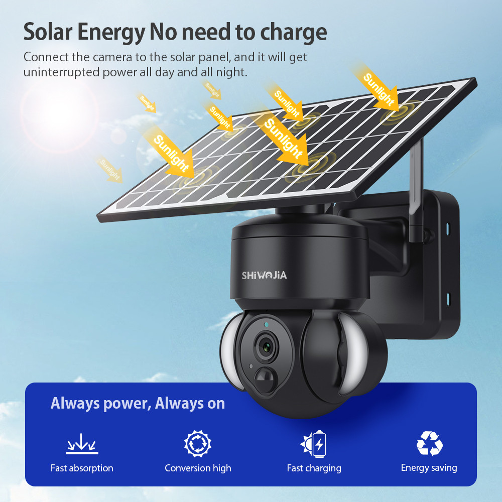 SHIWOJIA 4MP WIFI Solar Camera 4G Sim Card PIR Human Detection Solar Battery Security Camera CCTV