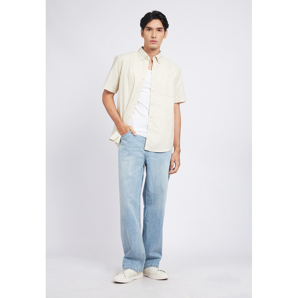 Executive Regular Fit Short Sleeve Oxford Shirt Beige