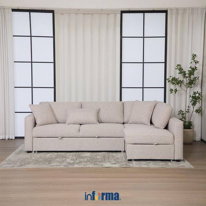 Informa Helix Sofa Bed Sudut Fabric Kanan - Cokelat Muda Dipan Tamu Tempat Tidur Portable Sofa Ruang