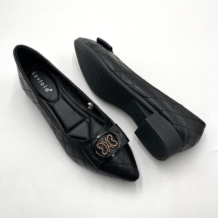 ORIGINAL Laviola 4415 LST - Sepatu Pantofel Kerja Wanita Black dan Beige Hak 2 cm Shoes READY STOCK