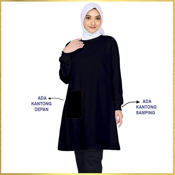 "New" KAOS WANITA TUNIK POLOS 2 SAKU DEPAN+SAMPING Muslim