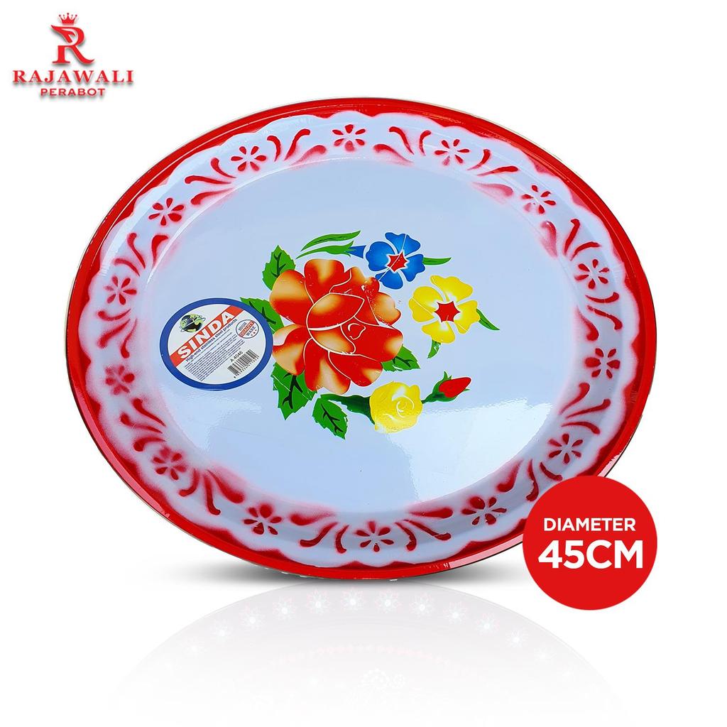 Nampan Bulat Baki Enamel Bulat Motif Kembang 45 cm