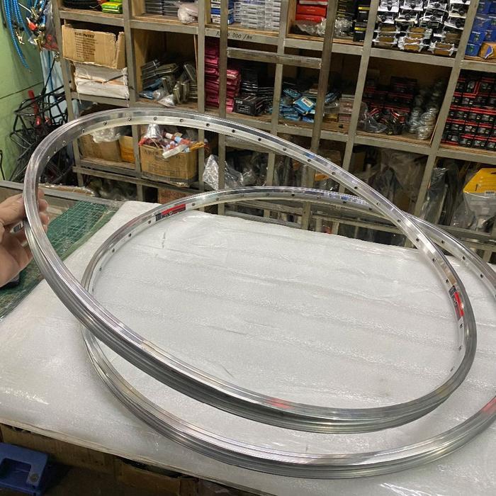 Rims Velg 26 PLATINUM 36 Hole Alloy Double Wall Silver Chrome Rim Brake 36H Mata Ikan ETRTO 571