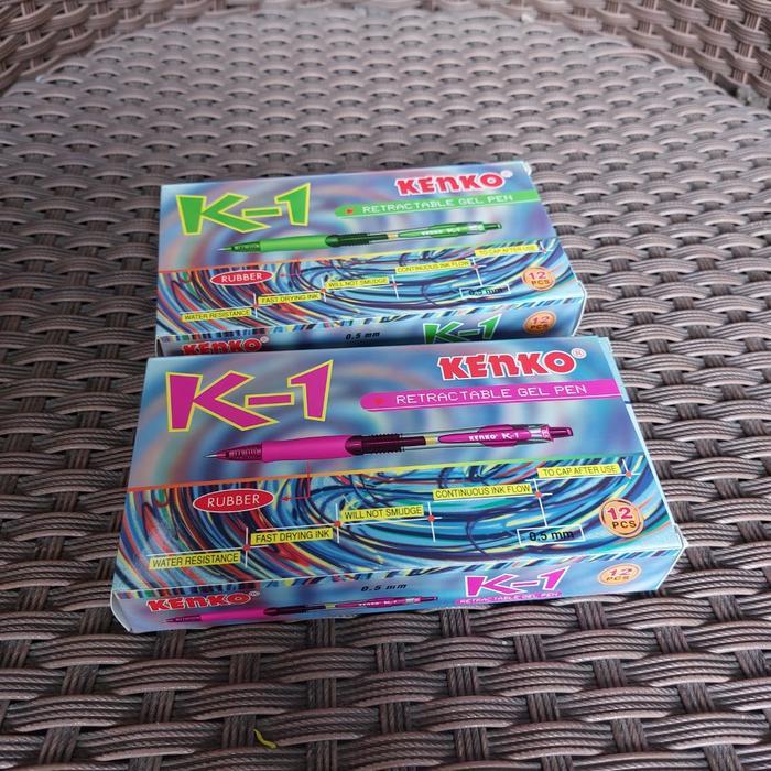 1 LUSIN Pulpen Gel Kenko K-1 Merah Hijau Pink Orange Violet Biru