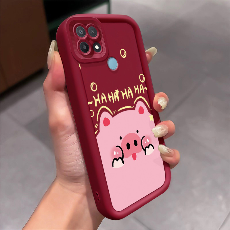 Casing Hp untuk OPPO A15 A15s A35 4G Case Babi merah muda Kasing silikon  Cesing tekstur lembut Kesi