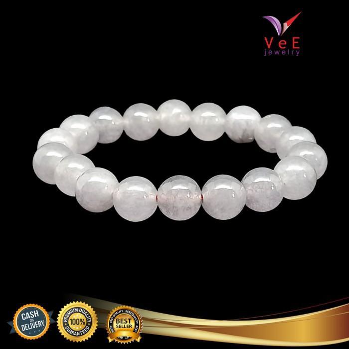 DISKON Gelang Batu Giok Cina Asli 10mm Abu Gelas - VeE Batu Alam Kesehatan