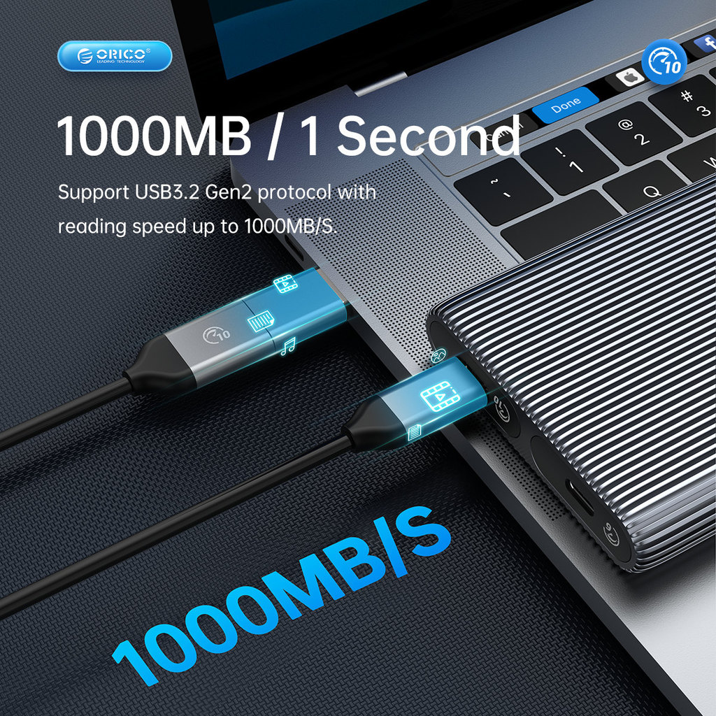 ORICO Dual Bay Aluminum M2 NVMe SSD Enclosure USB3.1 Gen2 10Gbps For M Key M&B Key NVMe PCIe SSD