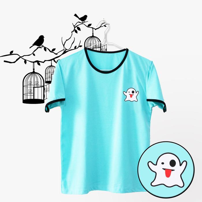 Ringer Tee / T-Shirt / Kaos Wanita Ghost Warna Tosca