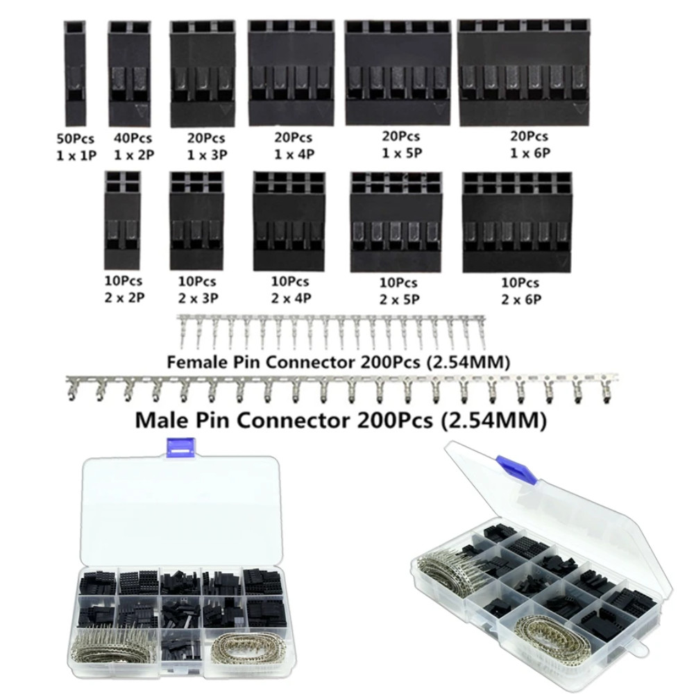 620Pcs,Dupont Connector 2.54mm, Dupont Cable Jumper Wire Pin Header Housing Kit, Male Crimp
