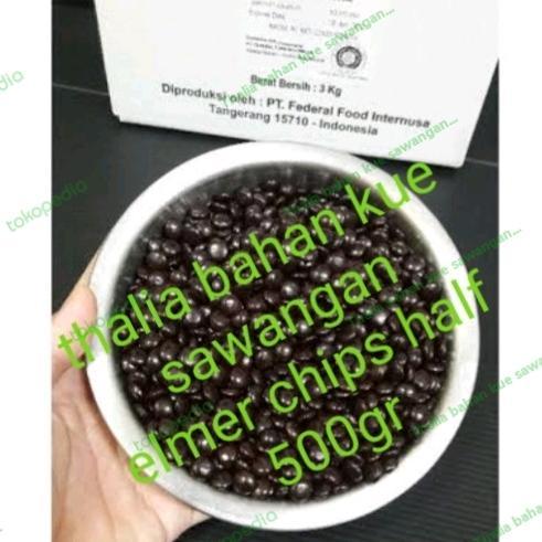 ELMER CHIP HALF DARK ECER 500GR, COKLAT CHIPS KILAT TAHAN BAKAR