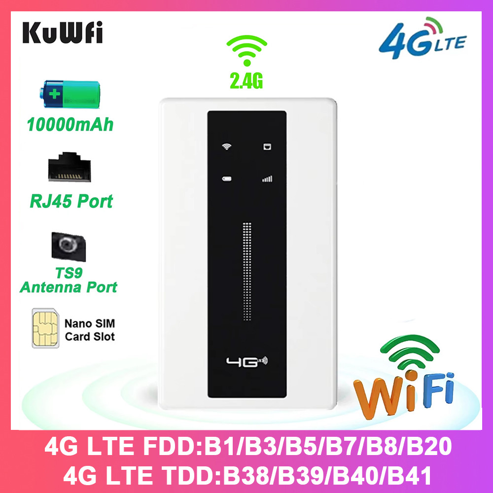 KuWFi 10000mAh 4G Mobile Router 150Mbps 2.4G Wireless Wi-Fi Router CAT4 4G LTE Travel Portable
