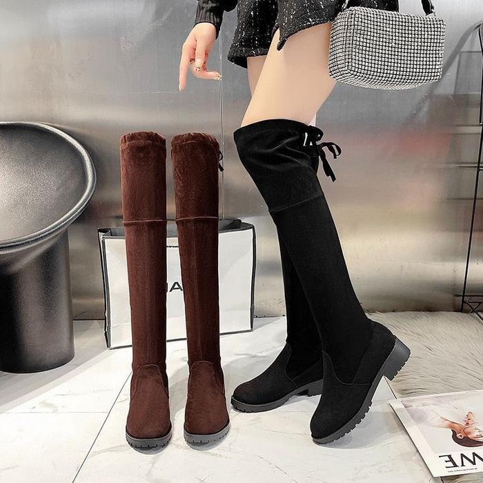 Donatello - Sepatu Long Boots Flat Tinggi 3.5Cm Black Coffee Shoes Wanita Women 3640 Korea Bo9025