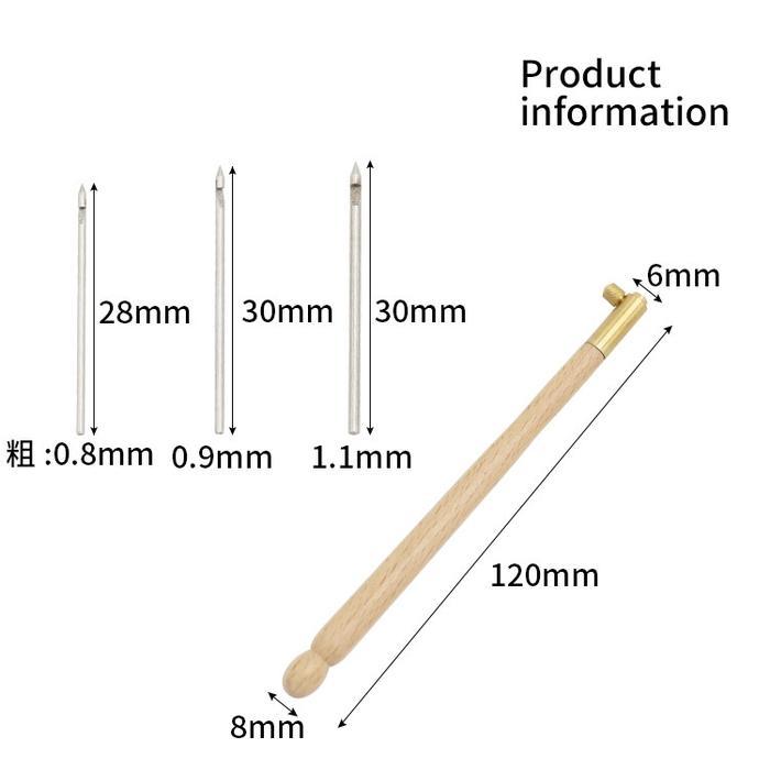 1Set Alat Jarum Payet India Gagang Kayu Jarum Pasang Payet Alat Payet India Dan 3Buah Jarum