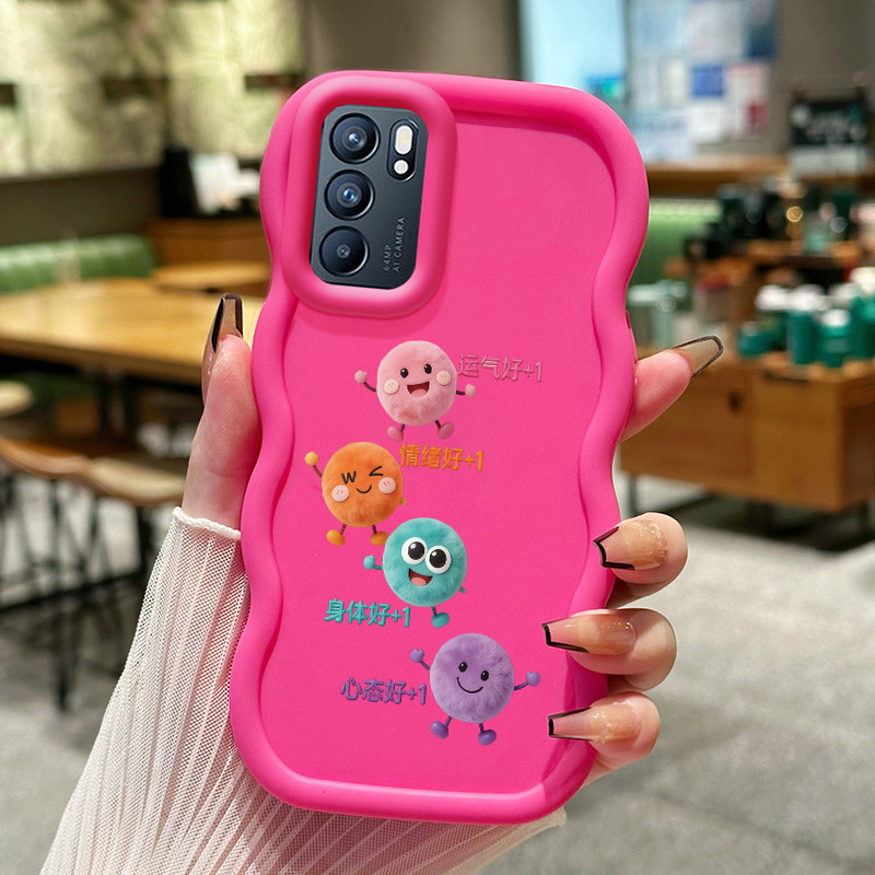 Casing Untuk OPPO Reno 6 4G Case Casing tas emosi bulu pola HP Cesing lunak Silikon Softcase Macaron