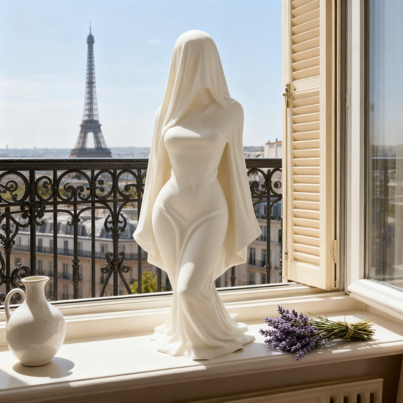 Elegant Veiled Ghost Lady Statue - Mysterious Gothic Home Decor, Collectible Figurine for Shelf &