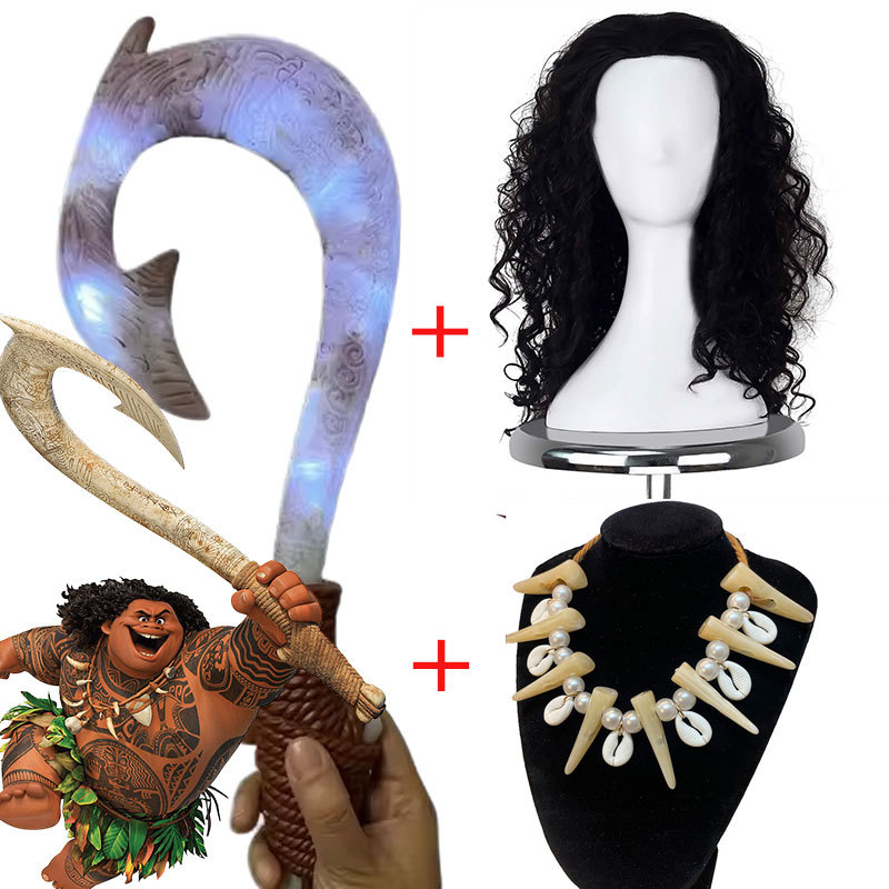 Movie MOANA Cosplay Photography Props Semi God Maui Fish Hook Wig Necklace Kit Kid Comic Con