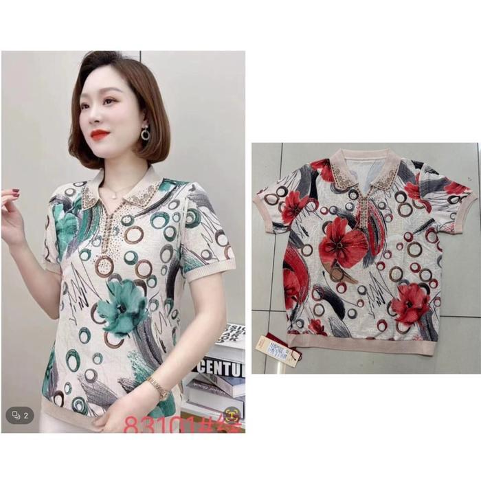 Blouse Korea Kerah Motif Bunga