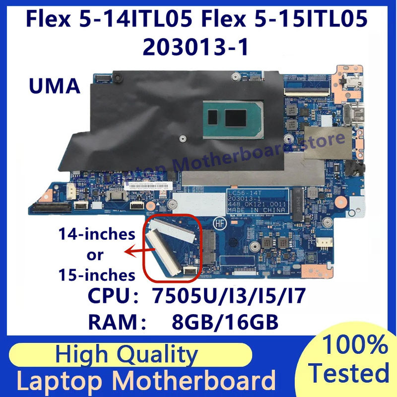 203013-1 For Lenovo Ideapad Flex 5-14ITL05 Flex 5-15ITL05 Laptop Motherboard With 7505U/I3/I5/I7 CPU