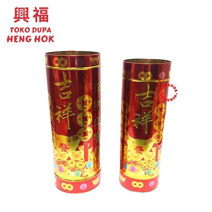 Tempat Dupa Hio / Hio Kong Kaleng Import Motif Huruf Timbul