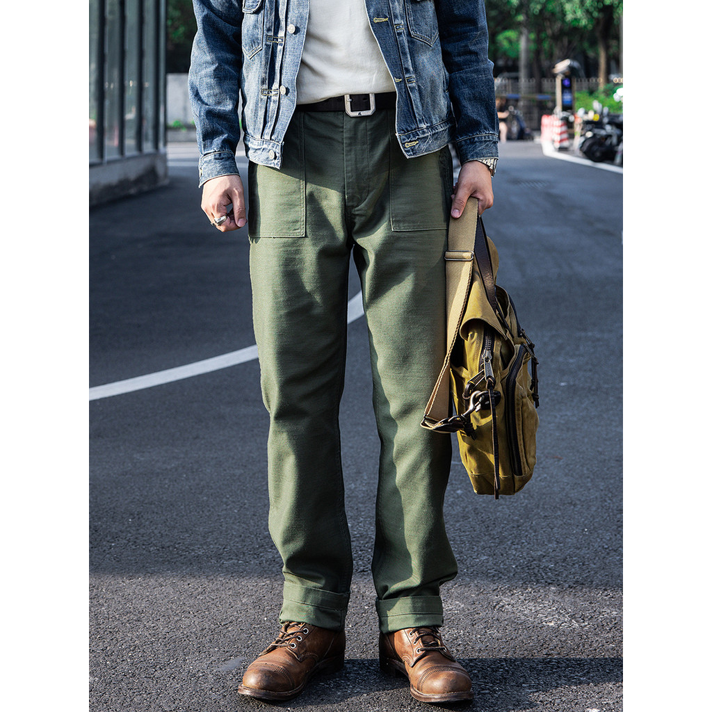 Red Tornado OG-107 Sateen Baker Pants Zipper Fly Vintage Men's Work Trousers Olive Green