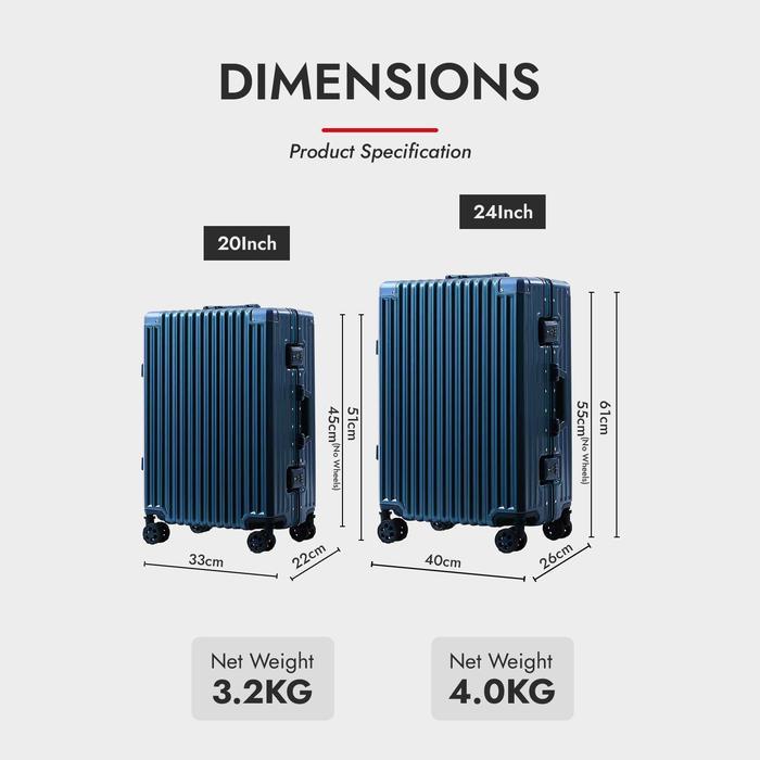 ASLI Koper Kabin T004 Cabin size 20 inch dan Bagasi size 24 inch TSA Lock 4 Roda 360 Rotasi Anti