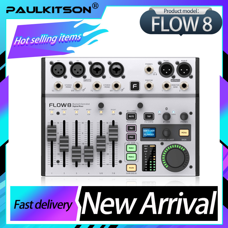 FLOW8 8-Input Digital Mixer with Bluetooth Audio and App Control, 60 mm-Channel Faders 2 FX