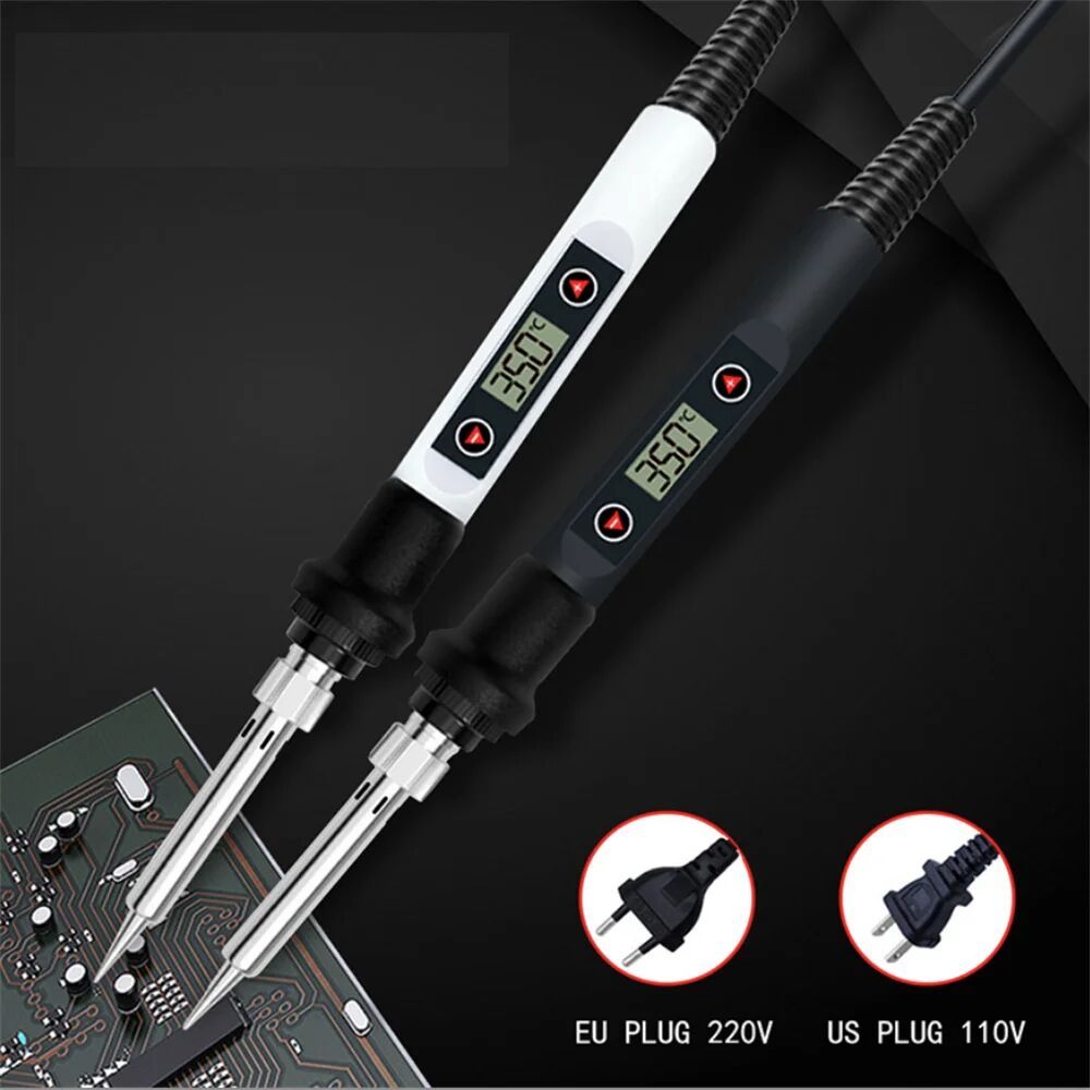 LCD Digital Adjustable Temperature 80W Soldering Iron Electric Welding Tools Solder Wire Tweezers