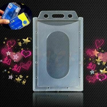 Id Card Holder Bening Cover Id Card Plastik Transparant 2 sisi Casing Id Holder Slot Vertical