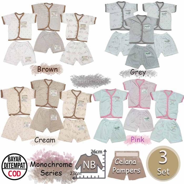 6 Pcs / 3 Set Baju Bayi Pendek Celana Bayi Setelan Baru Lahir Atasan Murah Lucu Cowok Cewek