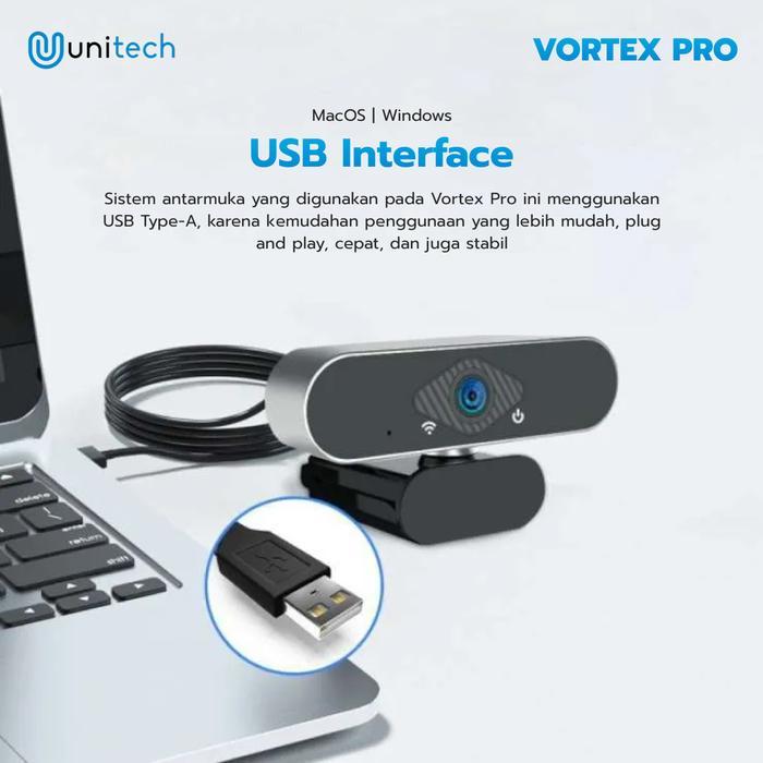 Webcam Laptop / Pc 1080P Full Hd + Mic Vortex Pro Unitech Camera Untuk Computer Komputer Pc Kamera