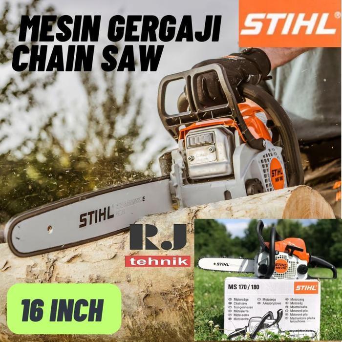 STIHL Mesin Gergaji Potong Kayu Pohon Chain Saw 16" inch MS 180 Mesin Senso Mini