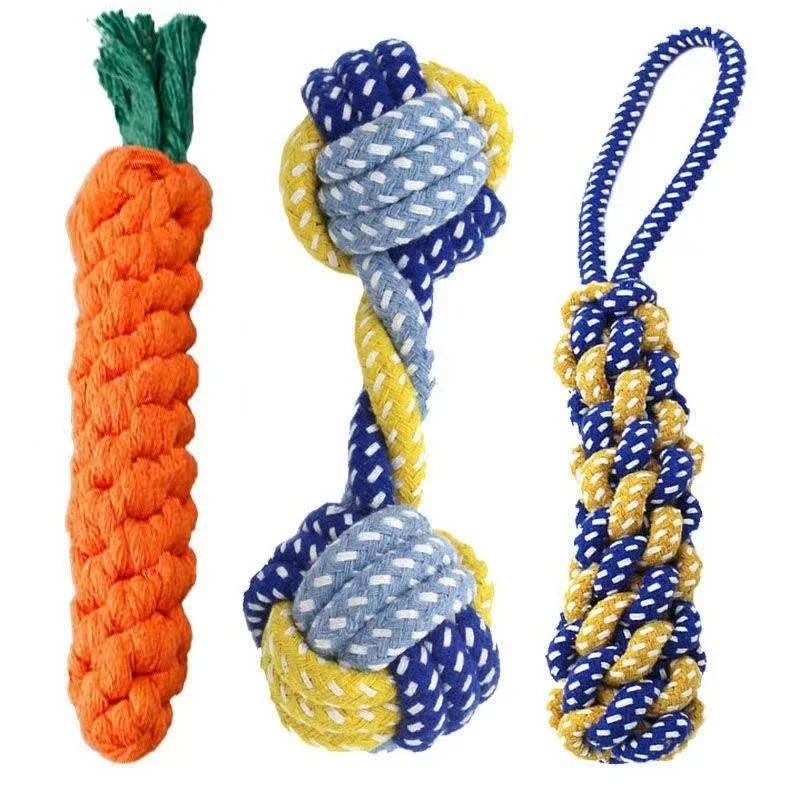 Dog Toy Carrot Knot Rope Ball Cotton Rope Dumbbell Puppy Cleaning Teeth Chew Toy Durable Braided
