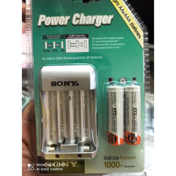 Satu Set Paket Baterai Cas Charge Sony 4600 Mah AA + Charger Sony