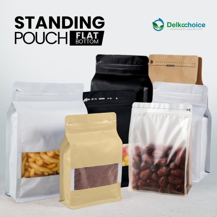STANDING POUCH FLAT BOTTOM VARIAN - KEMASAN SNACK KOPI DELKOCHOICE
