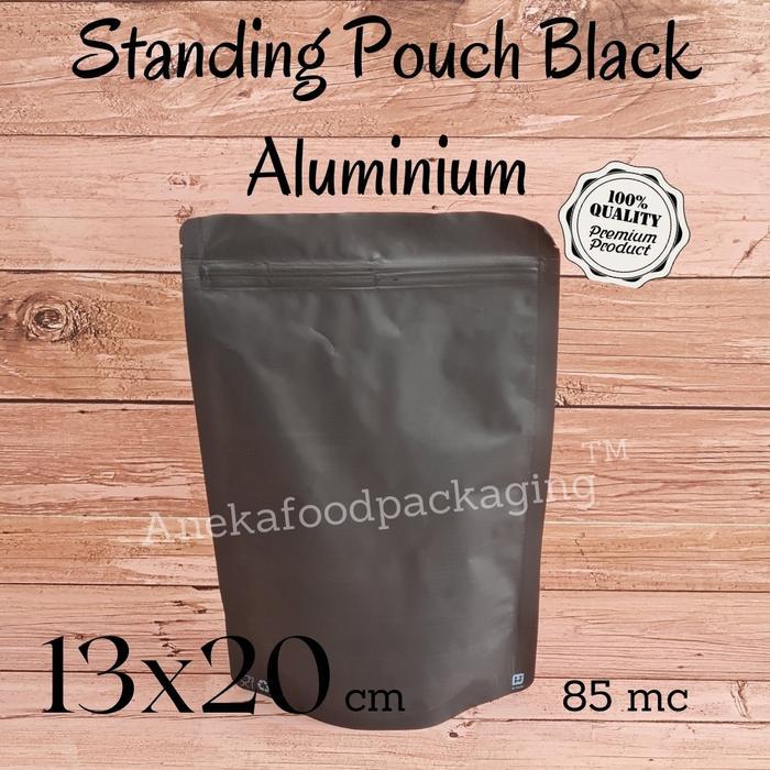 Kemasan Kopi Standing Pouch FULL Black/Hitam ALFO zipper klip 13x20cm