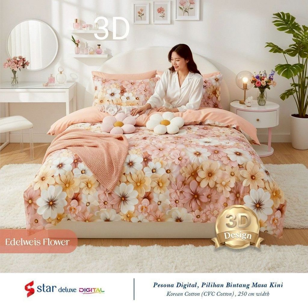 Bedcover & Sprei Premium Katun STAR Motif EdelweisFlower