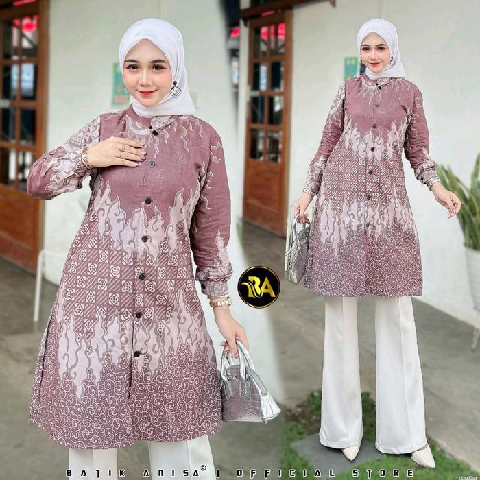Tunik Batik Modern Atasan Batik Wanita Busui Kancing Depan Fashion Tunik Kasual