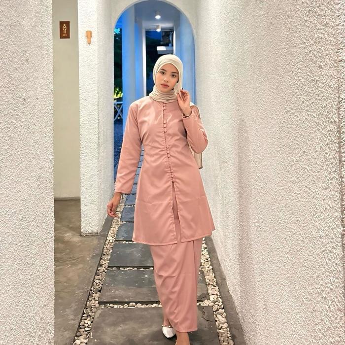 Lyoraa Stelan Kurung Melayu Wanita Polos Terbaru Stelan Kurung Melayu Busui Set Baju Kurung Guru
