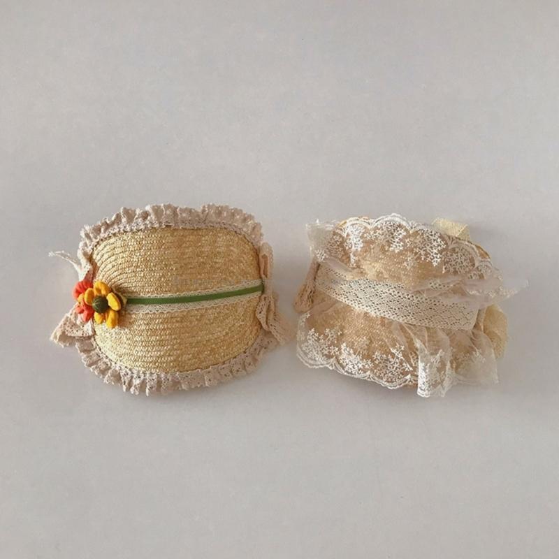 Handwoven Straw Hat Kids Girl Summer Camping Cap 3-7Y Girl Lolita-Style Sun Hat